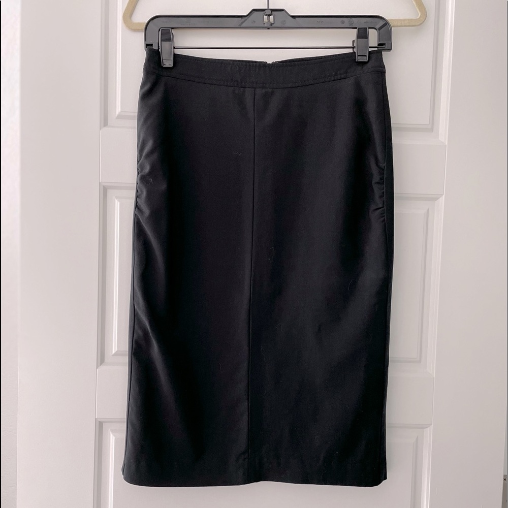 BCBG MaxAzria, Black Knee Length Pencil Skirt with Side Pleats
